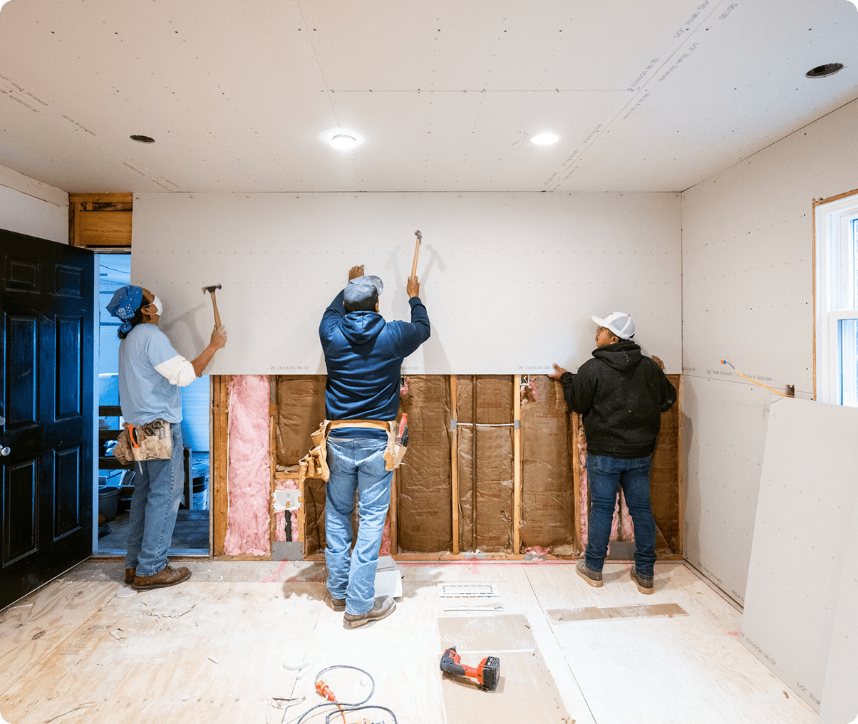 Team working on interior renovation