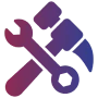 Wrench and hammer icon on black background